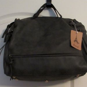 GRAY LEATHER DUFFEL STYLE BAG